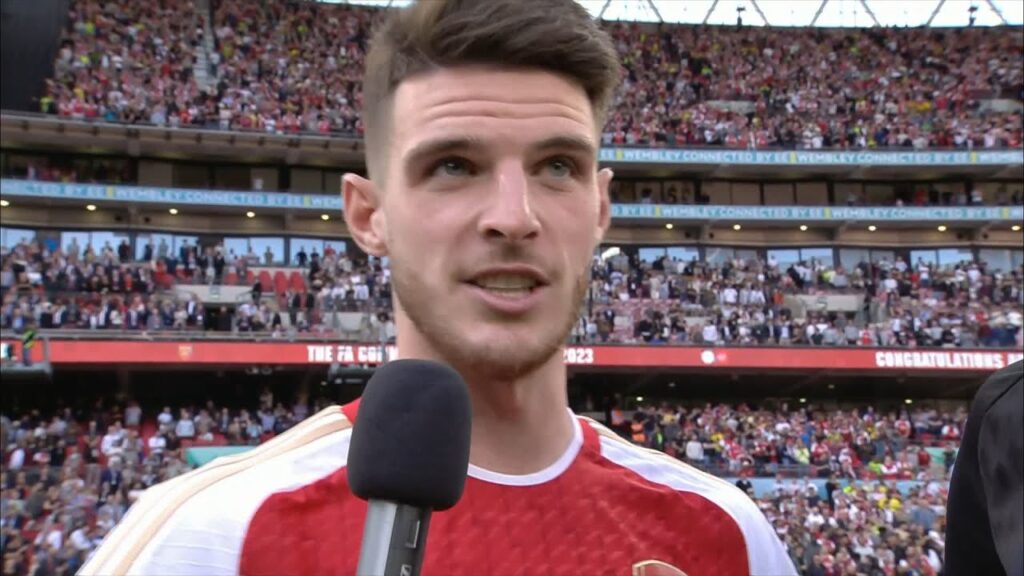 Declan Rice after winning his first silverware at Arsenal - ITV Sport