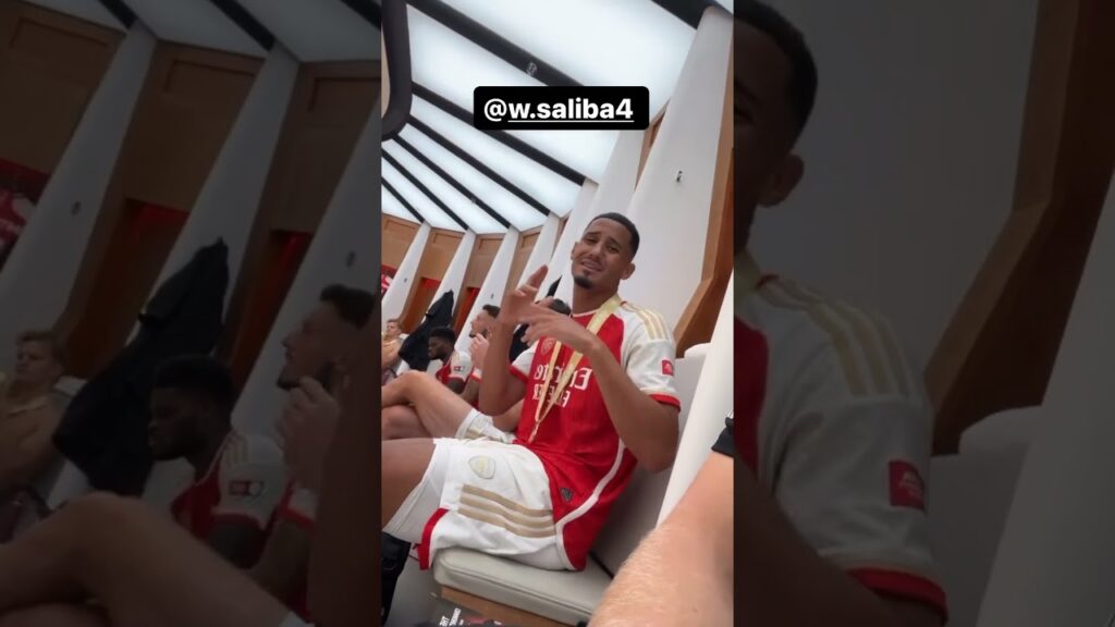 William Saliba VIBING After Arsenal Beat Man City In The Community Shield 🤣❤️ #shorts