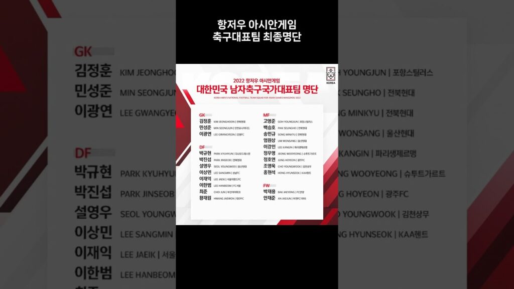 항저우 아시안게임 최종명단