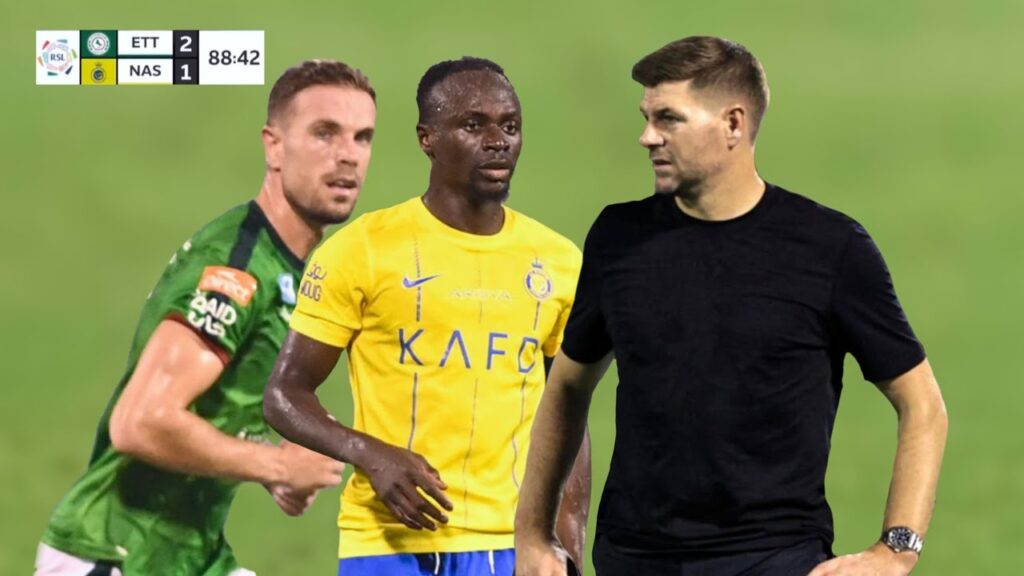 Jordan Henderson Sadio Mane and Steven Gerrard celebrate being reunited