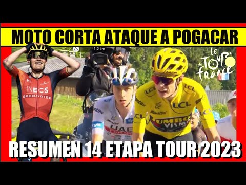 RESUMEN 14 ETAPA TOUR de FRANCIA 2023 Carlos RODRIGUEZ INMENSO POGACAR PERJUDICADO por UNA MOTO