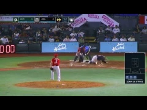 Pelotazo a la cabeza a Carlos Rodríguez  mariachis de Guadalajara vs bravos de león