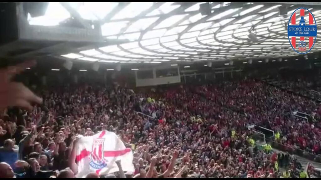 Stoke City fans celebrate Joe Allen's goal at Manchester United