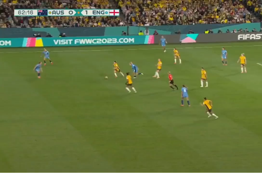 Sam Kerr scores Australia's first World Cup semifinal goal.