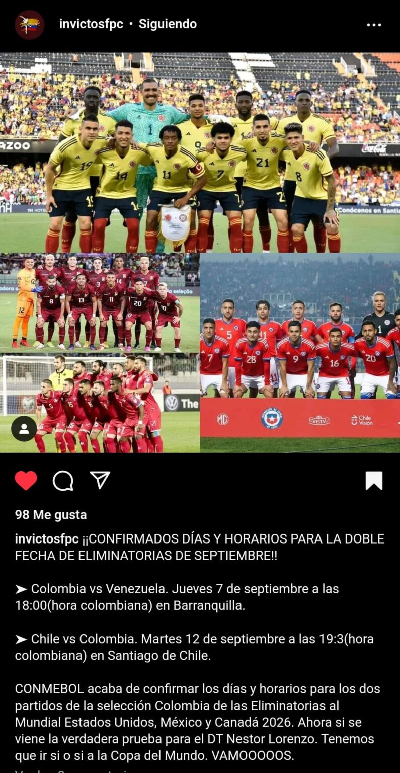 Time and date of September matches of the Colombian National Team in the South American Qualifiers for the 2026 World Cup