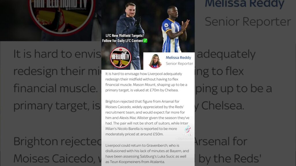 🚨Liverpools List Of Midfield Targets Revealed Barrella £50m? Mac Allister! Luka Sucic! Caicedo!