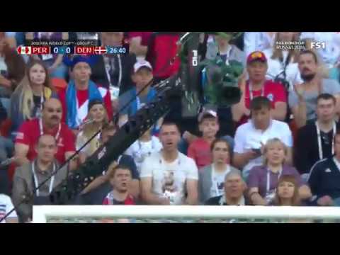 Thomas Delaney hits the camera behind the goal | Peru vs Denmark