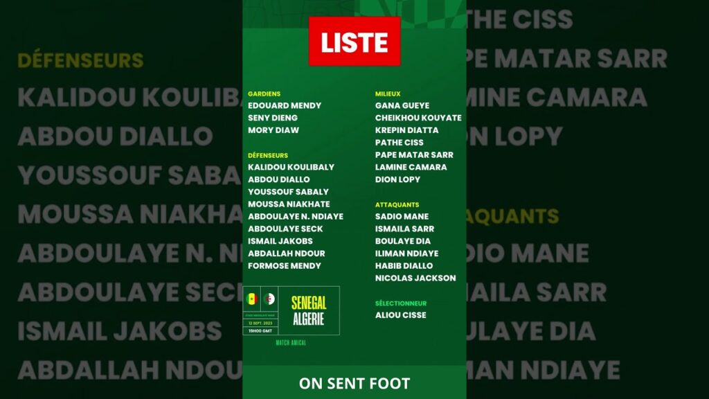 Sénégal – Algérie : Aliou Cissé publie une liste de 25 joueurs, avec quelques nouveaux #fsf #foot