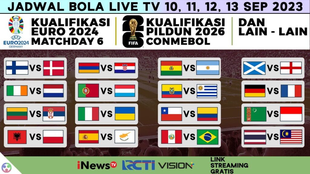 Jadwal Bola Malam Ini Live TV 2023 - Kualifikasi EURO 2024, Piala Dunia 2026, Live Peru vs Brazil