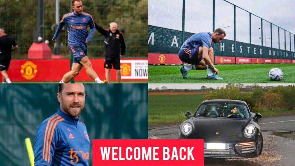 Christian Eriksen training with other Man united players at Carrington ground