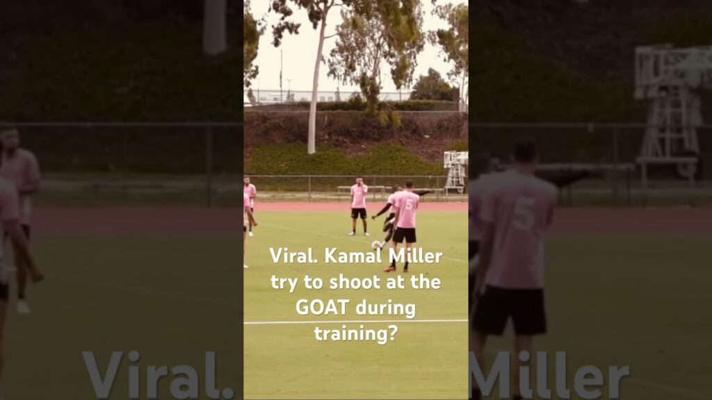 Kamal Miller try to shoot at Messi during training. #intermiami #goat #messi #viralshort #viral