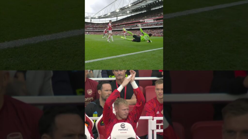 Aaron Ramsdale's reaction to that incredible David Raya save 👏