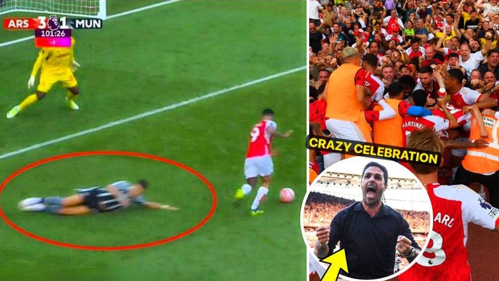 ARSENAL 3-1 MAN UTD | Rice & Gabriel Jesus 90+ goals ( ARTETA & FANS CRAZY REACTIONS ) BENCH CAM