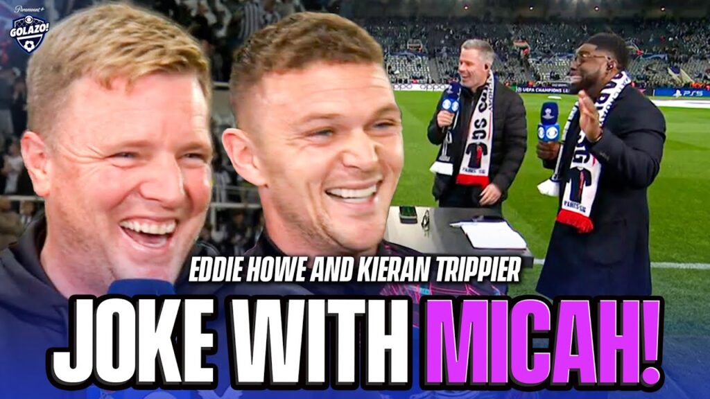 Kieran Trippier & Eddie Howe both banter Micah and Carragher 😂 | Newcastle vs PSG | CBS sports