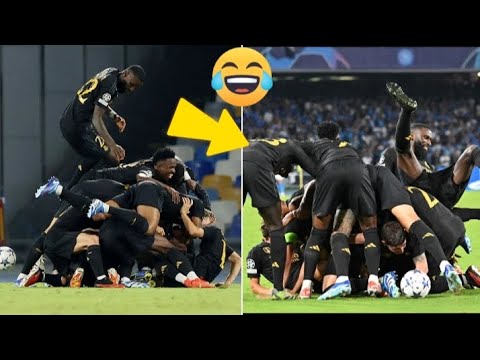 Antonio Rudiger bodyslamming his teammates after Real Madrid scored is incredible 😂😂