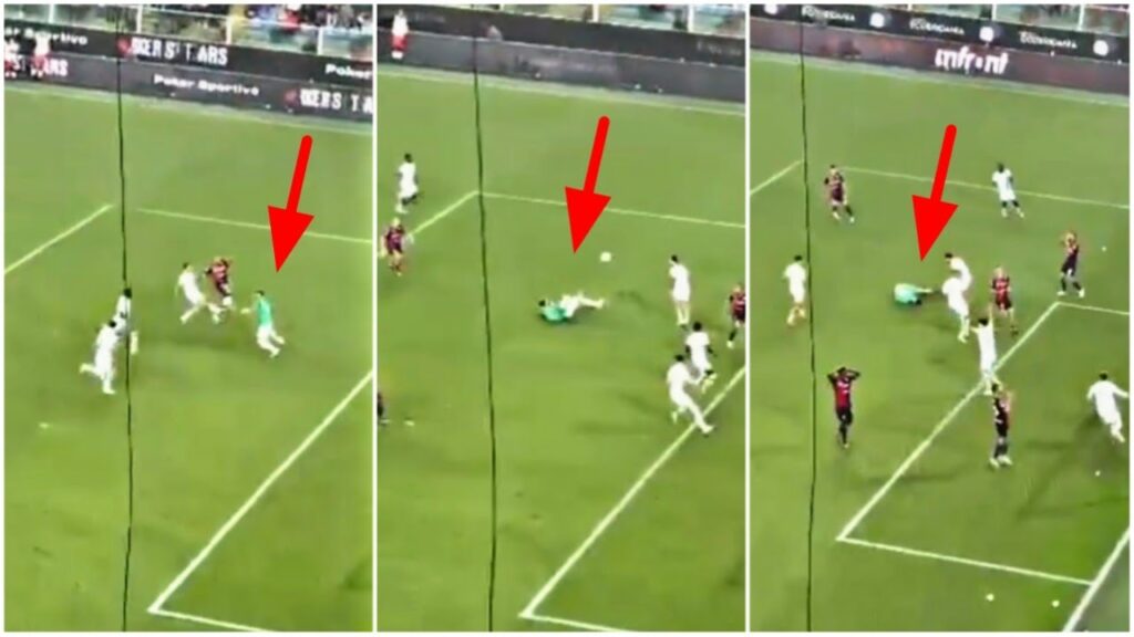 The moment Olivier Giroud become a goalkeeping hero with an incredible save in the last minute 👏👏