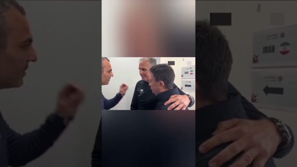 Qatar head coach Carlos Queiroz greeting Amir Ghalenoei and the Iran players.