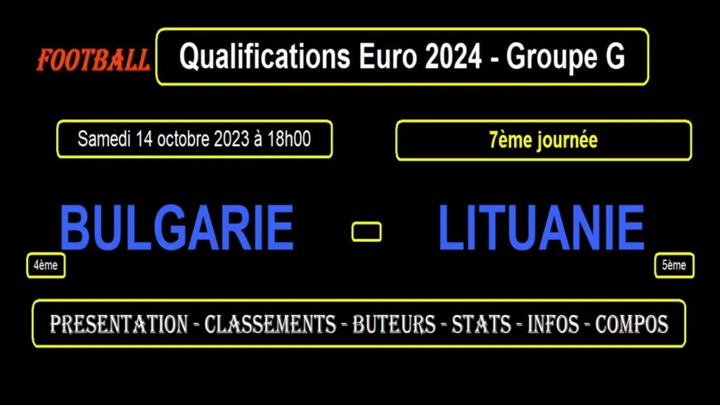BULGARIE - LITUANIE : qualifications Euro 2024 Groupe G - Football - 7ème journée - 14/10/2023
