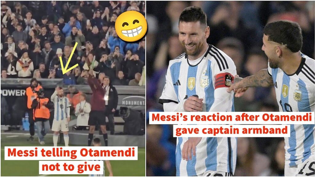😁Messi's cute reaction when Otamendi gave Captain's armband to him even though Messi told not to