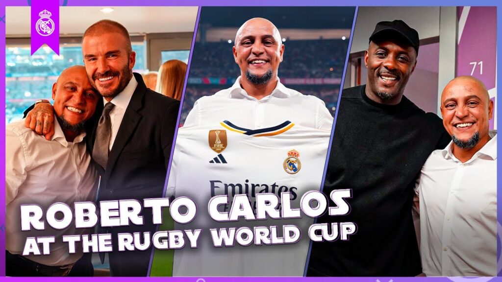 ROBERTO CARLOS with DAVID BECKHAM & IDRIS ELBA at the RUGBY WORLD CUP!