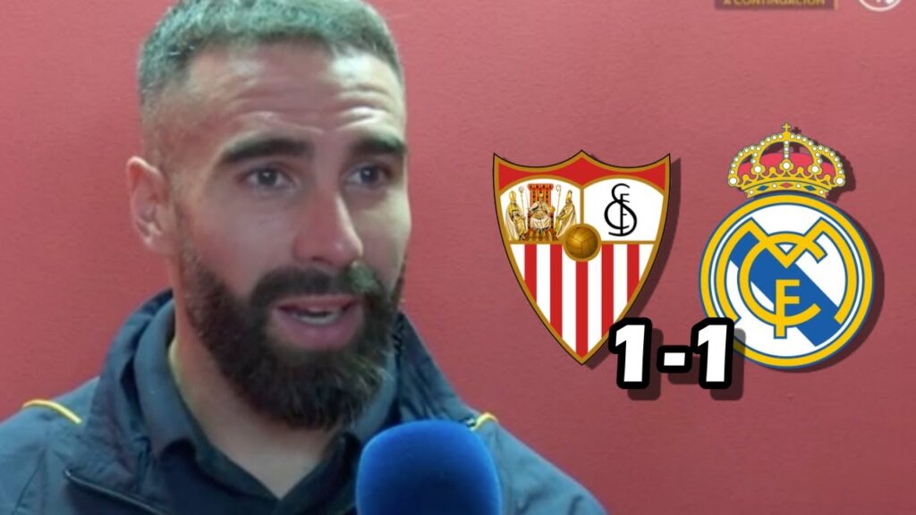 LA REACCION DE DANI CARVAJAL TRAS ANOTAR EL GOL DEL EMPATE CONTRA EL SEVILLA 1-1 REAL MADRID
