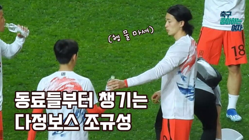 [축구직캠] 한 명 한 명 물 챙겨주고 뒷정리까지 하는 스윗한 조규성│대한민국 vs 튀니지 경기 전 몸풀기