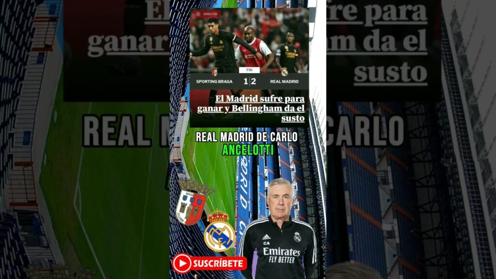 BRAGA 1 - 2 REAL MADRID CON GOLES DE RODRYGO Y JUDE BELLINGHAM UEFA CHAMPIONS LEAGUE FECHA 3