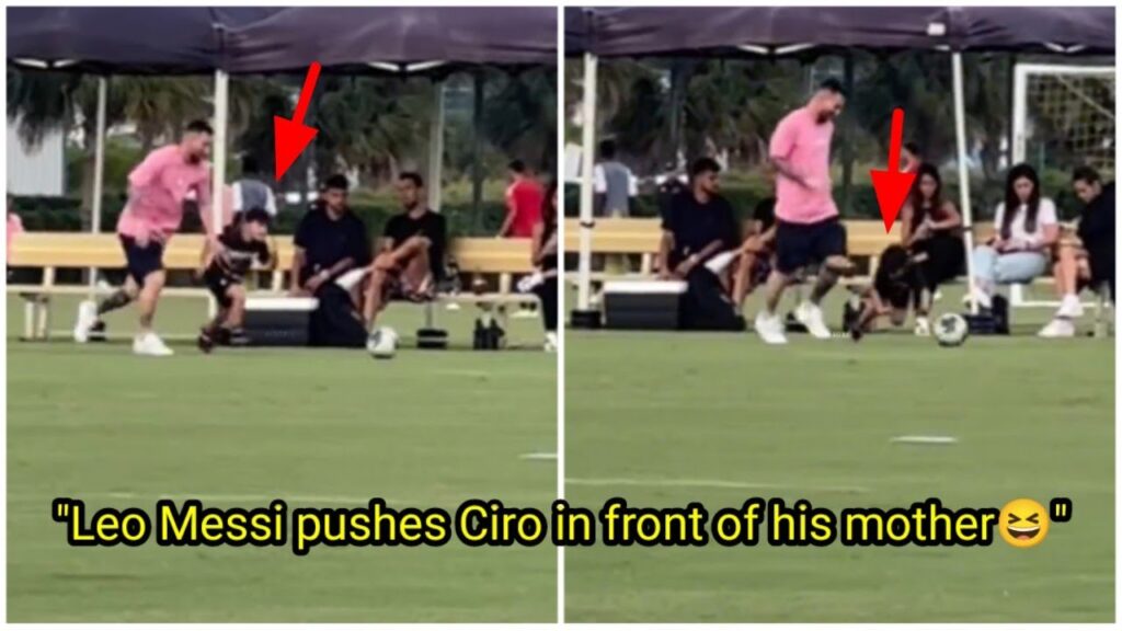 Leo Messi dribbles Ciro, Busquets' son and Jordi Alba's son for fun 😆🤣