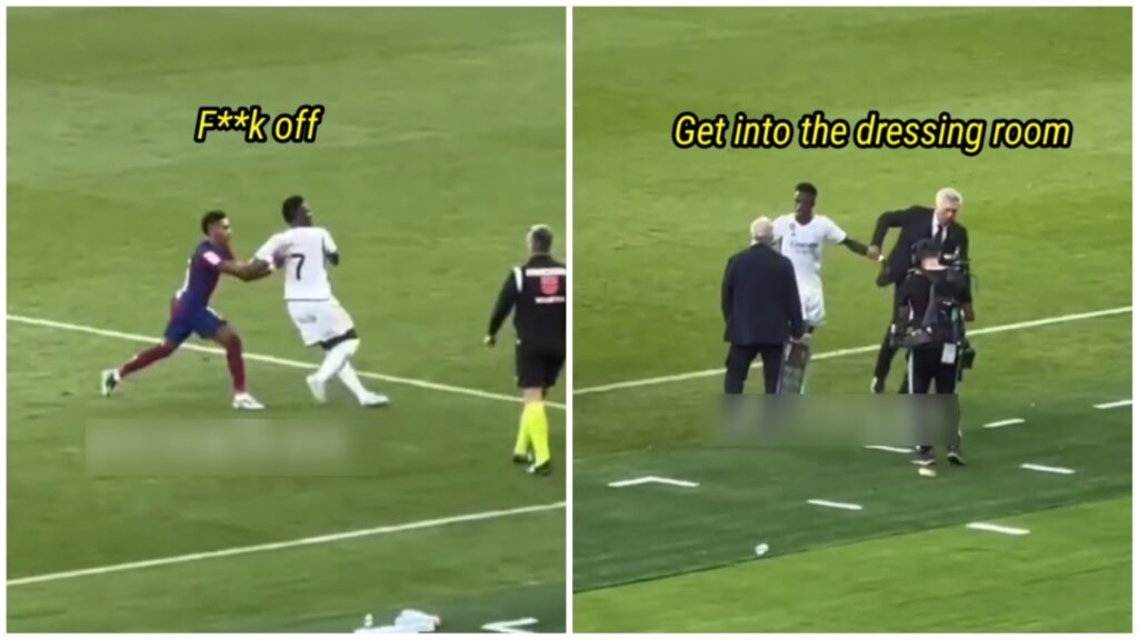 Raphinha and Carlo Ancelotti react as Vinicius tries to waste time in the 90+6 minute 😆