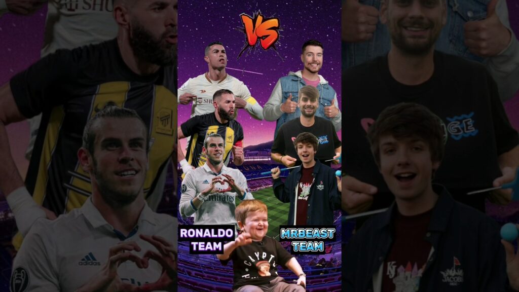 RONALDO TEAM VS MRBEAST TEAM 🥊🥶 (Ronaldo, Benzema, Bale ) ( MrBeast, Chandler, Karl ) 🔥 #shorts