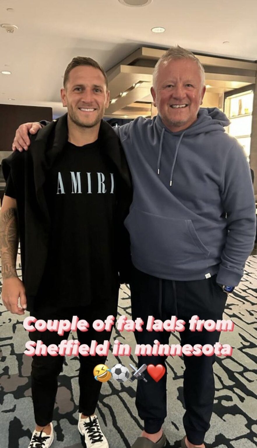 Chris Wilder visting Billy Sharp in the U S of A