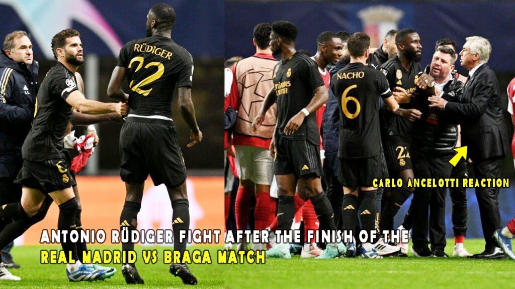 CARLO ANCELOTTI REACTION TO ANTONIO RÜDIGER FIGHT AFTER THE FINISH OF THE REAL MADRID VS BRAGA MATCH