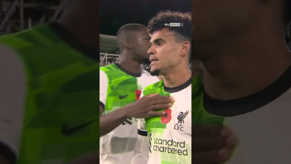 Luis Diaz at full-time after scoring the equaliser for Liverpool against Luton ❤️