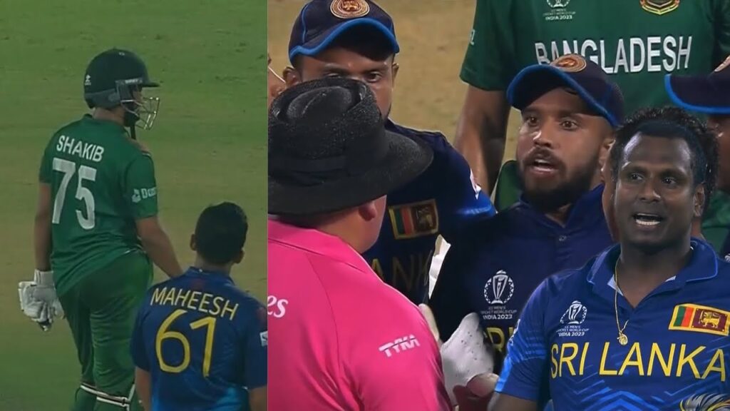 Huge Fight again between Shakib Al Hasan and Angelo Mathews Umpire come in between for ball change