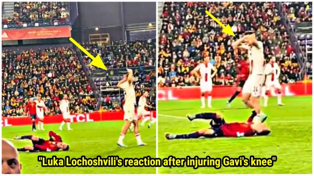 Luka Lochoshvili's reaction after injuring Gavi's knee during the Spain vs Georgia match 🤷‍♂️