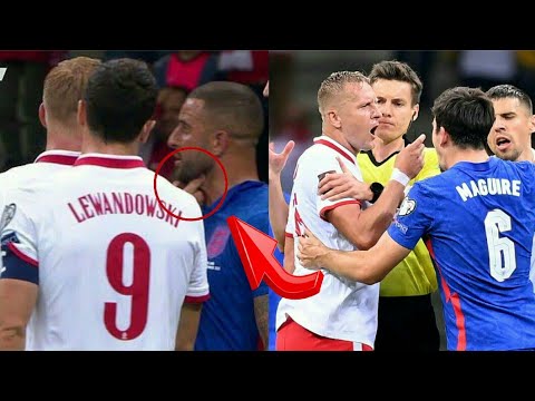 Harry Maguire reaction after Kamil Glik pinched Kyle Walker throat during Poland vs England