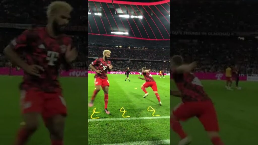 CHOUPO MOUTING AND JOSHUA KIMMICH WARM UP BEFORE MATCH VS SC FREIBURG