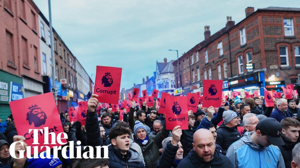 Thousands of Everton fans march to Goodison Park over points deduction