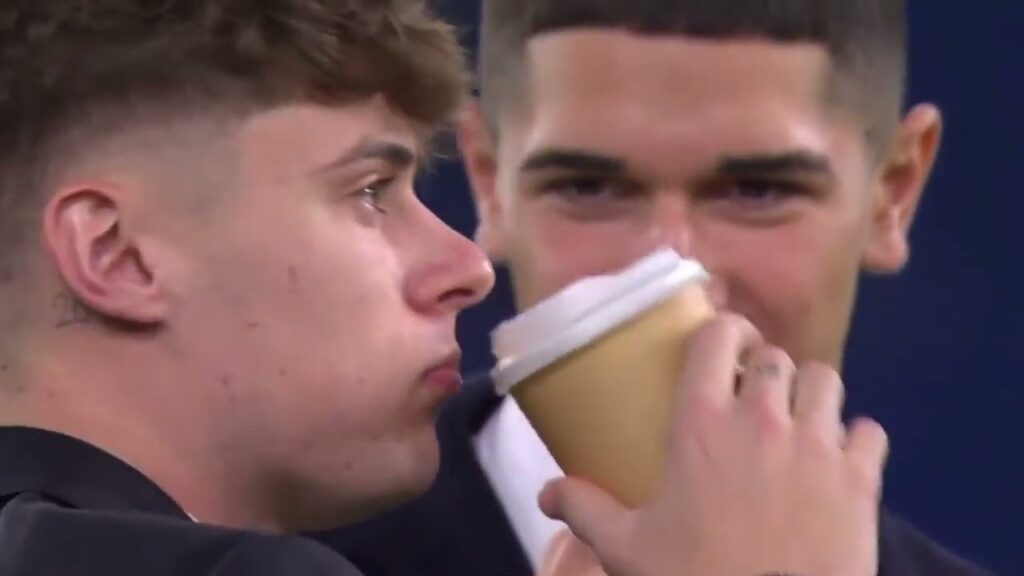 Nicola Zalewski and Volpato having coffee together #asroma #zalewski #forzaroma