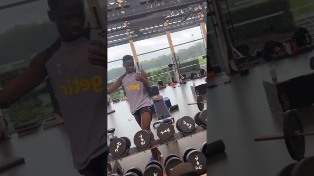 PAPE MATAR SARR: The Spurs and Senegal Midfielder Posing in the Gym After Weights, at Hotspur Way