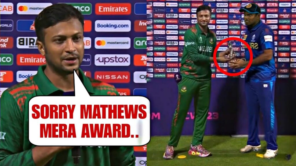 Shakib Al Hasan heart winning gesture for Angelo Mathews after winning MAN OF THE MATCH AWARD |