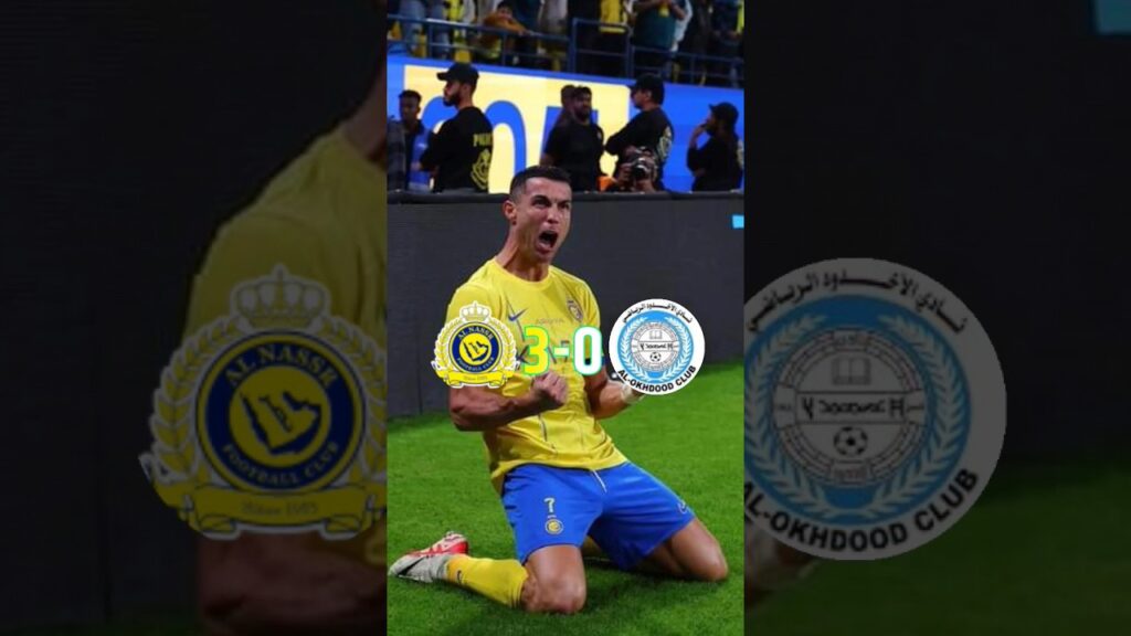 Al Nassar 3-0Al Akhdoud|Cristiano Ronaldo celebrating Al Nassr's goal with his team-mates. 💛