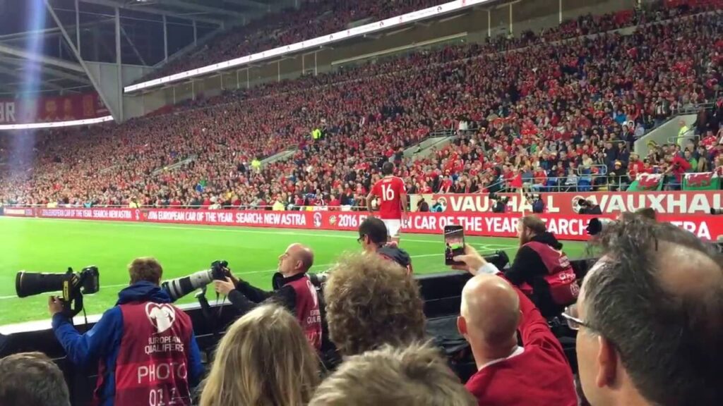Wales 4-0 Moldova - Joe Allen's Goal (Pitch Side)