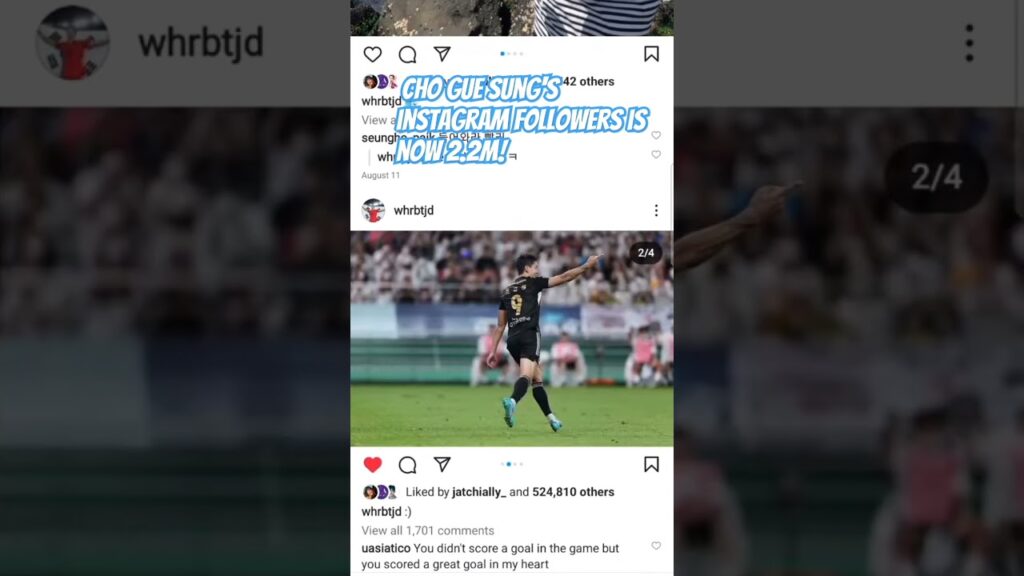 Korean soccer star Cho gue sung's instagram followers is now 2.2M!
