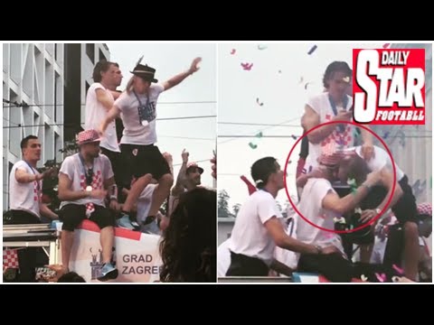 Croatia's Domagoj Vida Slips From Bus Rooftop, Goalkeeper Danijel Subašić Makes Incredible Save