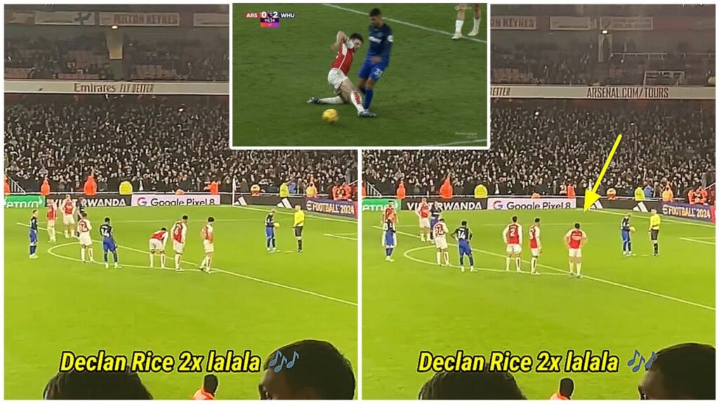 Declan Rice's reaction as West Ham fans chanted "Declan Rice" after he gave away a penalty 😲🤷‍♂️