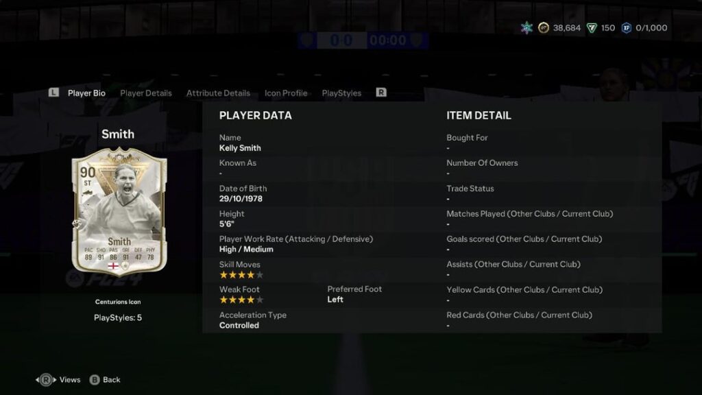After she was featured in a Moments series this past Ultimate Team season, EA Sports has announced that Kelly Smith's Centurion Icon card (90 OVR) can be chosen as one of the ultimate rewards for the new season, Frostbite, which started today