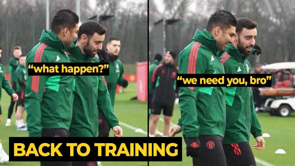 Casemiro joking with Bruno Fernandes when return to Manchester United training today | Man Utd News