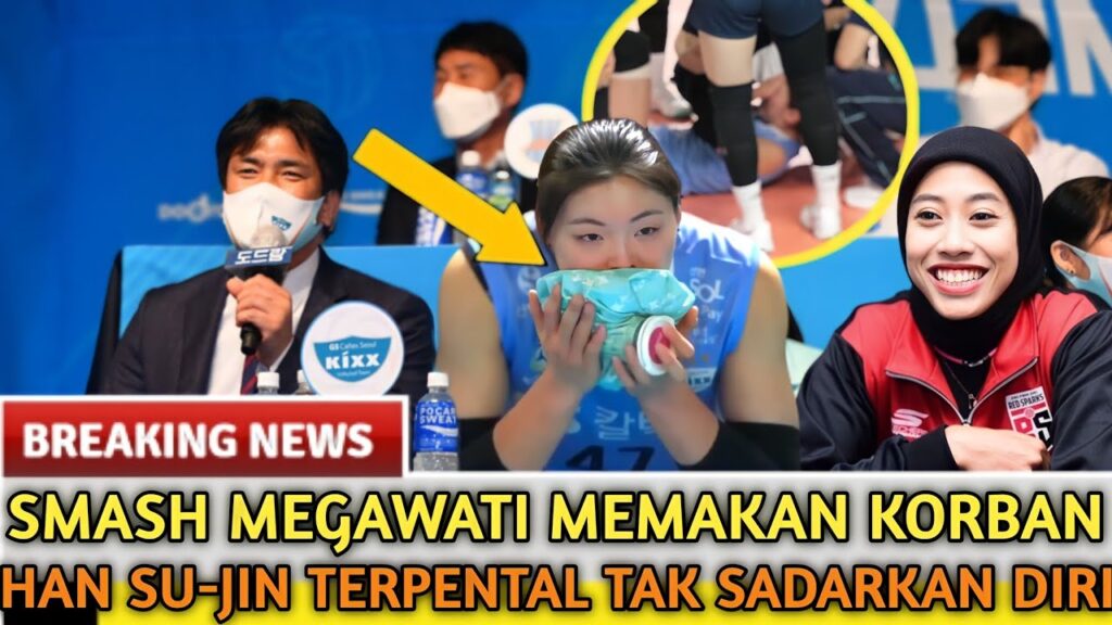 Ngeri😱😱. Han Su-jin Jadi Korban Smash Pertir Megawati, Terpental Sesak Nafas HinggaTak Sadarkan Diri