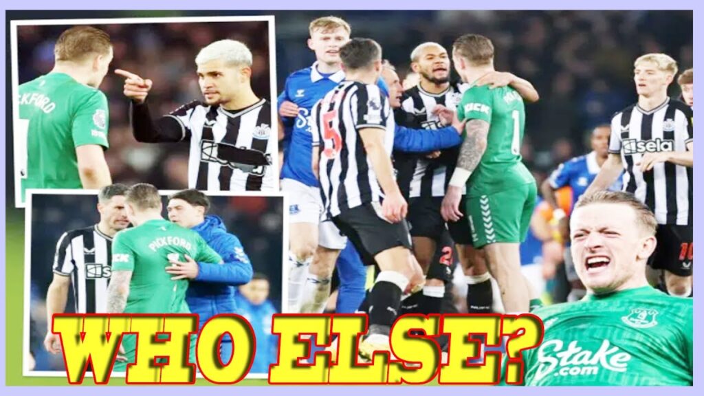 Jordan Pickford at centre of huge 13-man fracas between Everton and Newcastle
